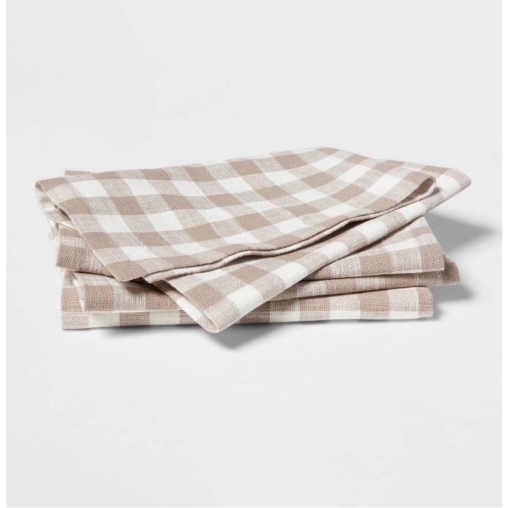 4pk Cotton Gingham Napkins Taupe/White - Threshold